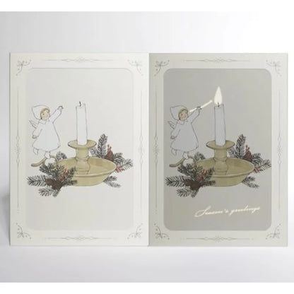 Reveal Card "",Angel Lighting Candle Illustration, Vintage Holiday Greeting Card with Envelope