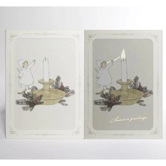 Reveal Card "",Angel Lighting Candle Illustration, Vintage Holiday Greeting Card with Envelope