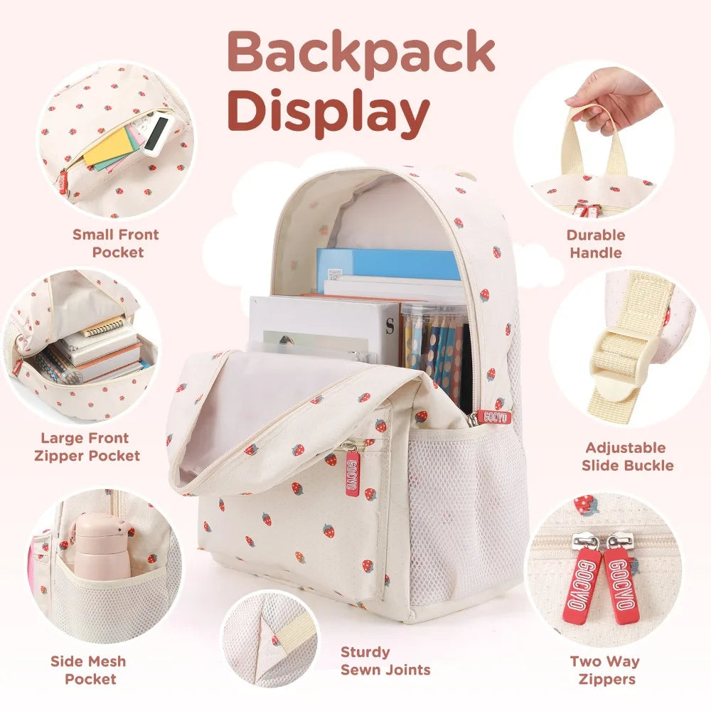 3Pcs Set Backpack for Girls Large Capacity Lightweight School W/Lunch Box and Pencil Case Crossbody Bag