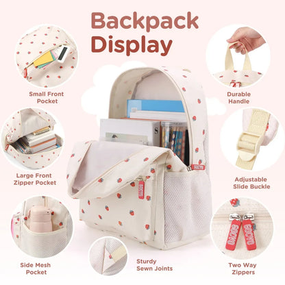 3Pcs Set Backpack for Girls Large Capacity Lightweight School W/Lunch Box and Pencil Case Crossbody Bag