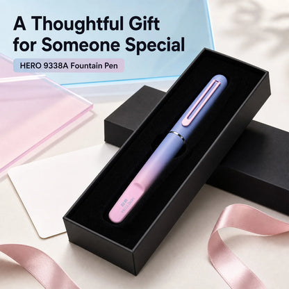 HERO 9338A Magnetic Fountain Pen 0.38mm Iridium EF Nib Frosted Gradient Metal Body Fingerprint Proof Ergonomic Grip Quick Dry Ink Smooth Writing, Anti-Skip & Anti-Blob