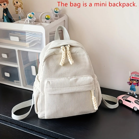 Mini Corduroy Backpack for Women, Adjustable Shoulder Straps Zipper Closure Compact City Daypack, Soft Durable Polyester Lining Small Backpack Purse, 2 Colors Available for Daily Commute Work School Travel Weekend Trip