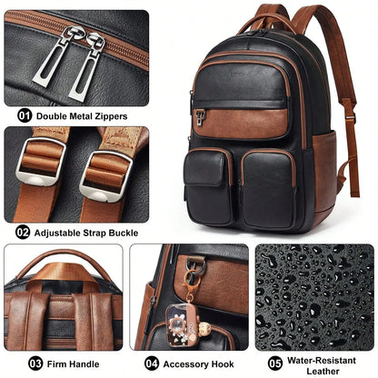 LATMAP Vegan Leather Backpack 17 Inch Laptop Backpack For Travel Multipurpose Design College Handbag Shoulder Bag