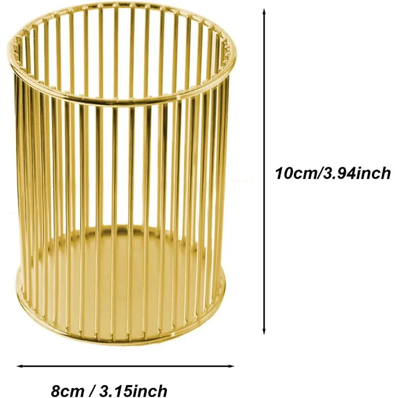 Gold Metal Pen Holder Cup for Desk Makeup Brushes Pencil Holders Home Office Organizer