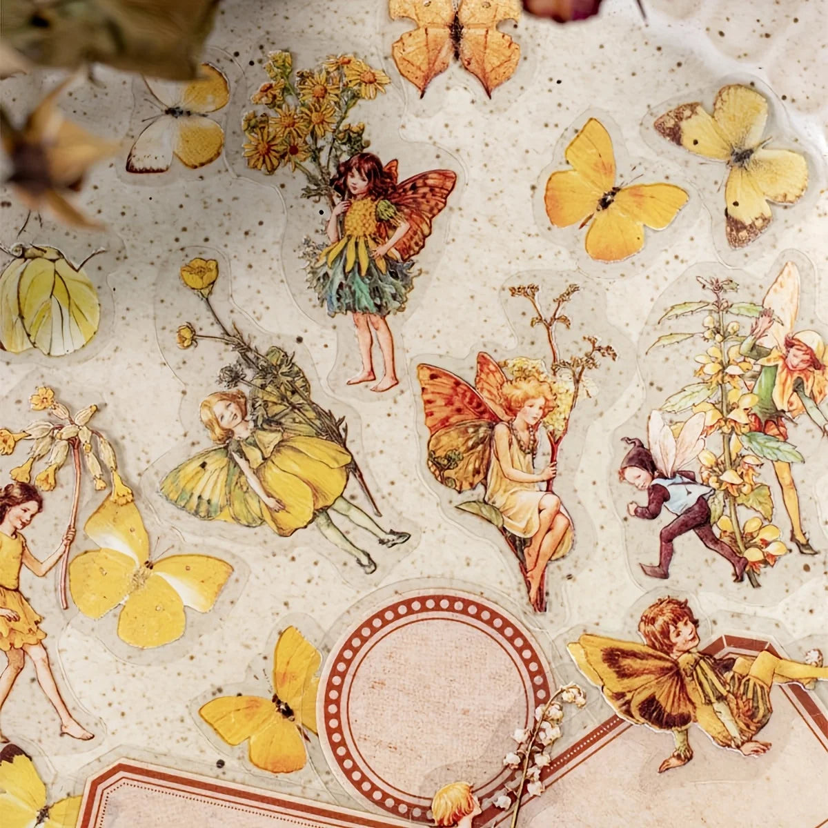 300Pcs Vintage Fairy Stickers for Journaling Scrapbooking DIY Crafts Transparent Flower Fairy Stickers for Journal Phone Cases Laptops Notebooks Albums Calendars