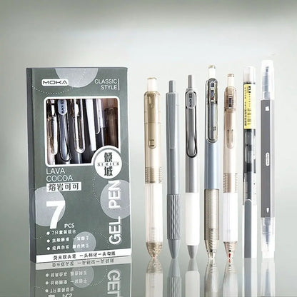 7Pcs 0.5mm Retractable Gel Pen Set Quick Dry Ink Smooth Writing Cute Stationery Gift Portable Office School Writing Supplies