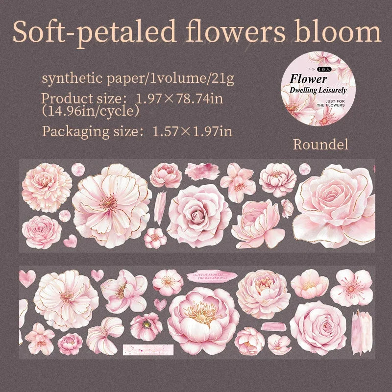 50mm*2m PET Plant Large petals tape Sticker Decorative collage Adhesive Diy Scrapbooking hand made Masking tape