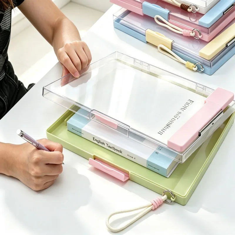 1 Pack Thickened ABS Storage Clipboard 13.3×9.88 Inch Portable Writing Board with Built-in Storage & Clear Lid, Multi-Color Document Holder