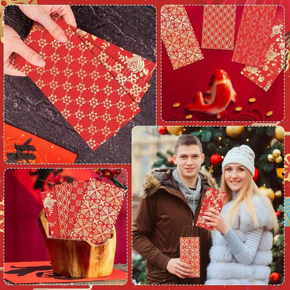 Chinese New Year 2026 Red 66-Piece Fortune Envelopes, 6 Designs, for Lunar Festival, Birthdays, and Weddings