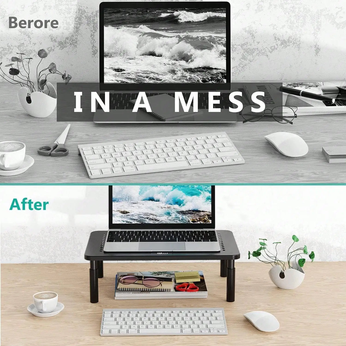 Desk Organizer, 1 Tier Computer Monitor Stand For Desk, Desk Monitor Riser 3 Height Adjustable, Laptop Stand Underneath Storage For Office, Home, School Supplies (STT003), 1 Pack, Black