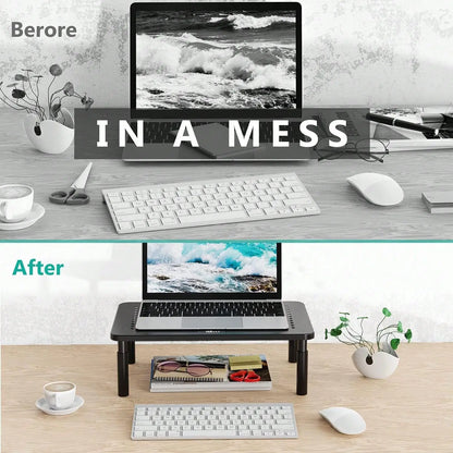 Desk Organizer, 1 Tier Computer Monitor Stand For Desk, Desk Monitor Riser 3 Height Adjustable, Laptop Stand Underneath Storage For Office, Home, School Supplies (STT003), 1 Pack, Black
