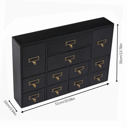 Desktop Drawer Organizer 12 Drawers, Wooden Desk Storage Box with Label Slots, Multipurpose Countertop Small Parts Cabinet, Office Craft Jewelry Art Supplies Home Counter Cosmetics Dock, No Assembly Needed, Brown/Black/Pink/B