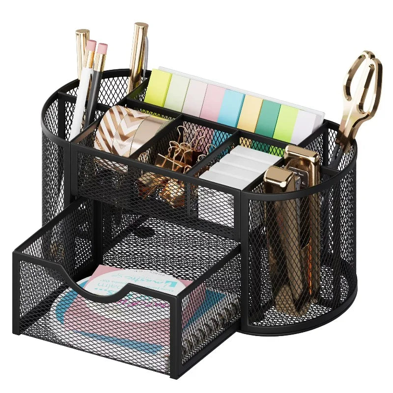Desk Organizer, Pen Holder with Drawers Pencil Holder for Desk Mesh Office Supply Organizer and Storage, Black