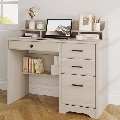 Small Desk with Small Spaces, 44'' Computer Desk with Cabinet & Monitor Stand, Wood Writing Desk or Bedroom, Living room