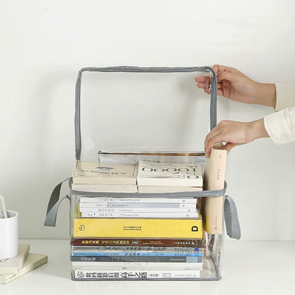 Foldable Transparent Storage Organizer Box Collapsible with Handle for Books Toys Office Supplies Dorm Classroom Home