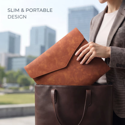 A4 Leather Document Folder, Thick Waterproof Portfolio Envelope, Snap Button File Bag, Large Capacity Business Portfolio Pouch for Contracts, Invoices & Paper Storage, Portable Office Document Holder