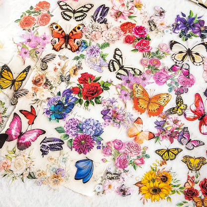 300pcs Transparent PET Butterfly and Flower Stickers Floral Decals Scrapbook Stickers for Journaling Card Making Junk Journal Planner Craft Supplies DIY Art Home Decor Gift Ideas