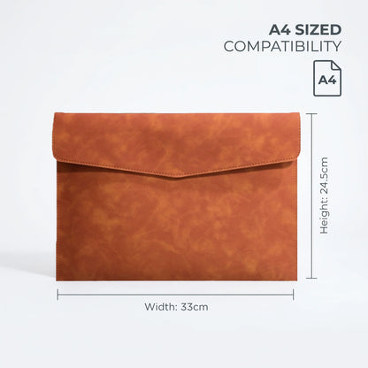 A4 Leather Document Folder, Thick Waterproof Portfolio Envelope, Snap Button File Bag, Large Capacity Business Portfolio Pouch for Contracts, Invoices & Paper Storage, Portable Office Document Holder