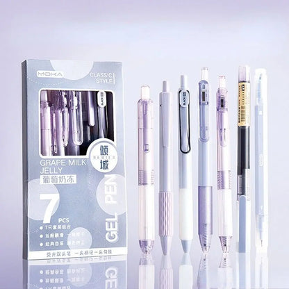 7Pcs 0.5mm Retractable Gel Pen Set Quick Dry Ink Smooth Writing Cute Stationery Gift Portable Office School Writing Supplies