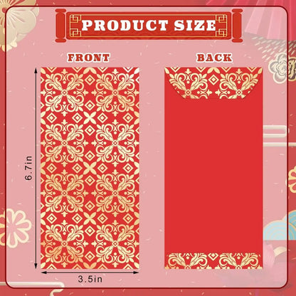 Chinese New Year 2026 Red 66-Piece Fortune Envelopes, 6 Designs, for Lunar Festival, Birthdays, and Weddings