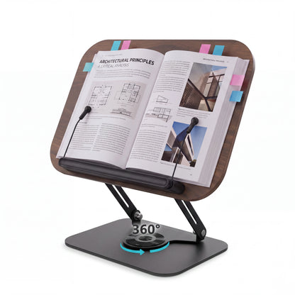 Book Stand for Reading Adjustable Book Holder with 360° Rotating Base Elastic Page Clips  Desktop Riser Stand Adjustable Book Stand with 360 Rotating Base, Foldable Reading Riser & Elastic Page Clips, for Books Tablets, Home