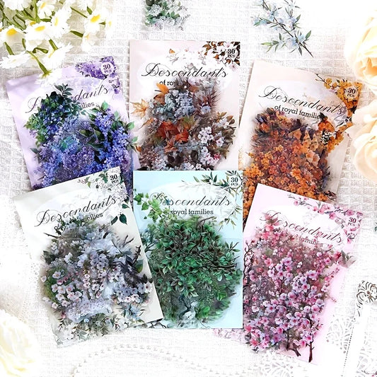 30 Pcs/Pack Vintage Plant Flowers PET Waterproof Sticker for DIY Scrapbooking Journal Photo Album Decoration Materials Stickers
