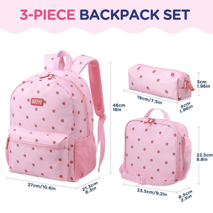 3Pcs Set Backpack for Girls Large Capacity Lightweight School W/Lunch Box and Pencil Case Crossbody Bag