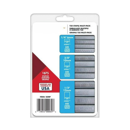 Multi-Pack Heavy-Duty Staples, Sizes 1/4", 3/8", and 1/2", 1,875 Count, New, for Repairs