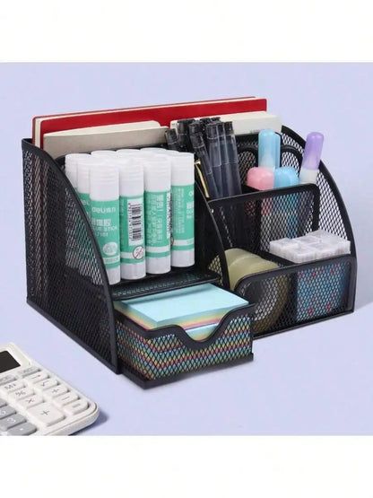 Black Metal Mesh Desktop Organizer Rack, Multi-Layer Pen Holder, Suitable For Office And Home, Desktop Storage Solution, Can Hold Pens, Pencils, Stationery And Small Items Desk Office Supplies Office Accessories School Suppli