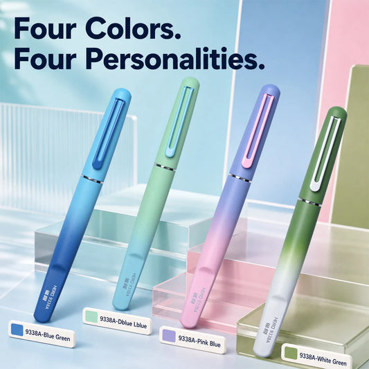 HERO 9338A Magnetic Fountain Pen 0.38mm Iridium EF Nib Frosted Gradient Metal Body Fingerprint Proof Ergonomic Grip Quick Dry Ink Smooth Writing, Anti-Skip & Anti-Blob