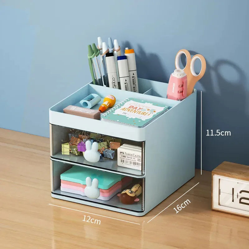 Small Desk Organizer With Drawer Multi‑Function Desktop Storage Box For Office Stationery Makeup Pen Pencil Business Card Mobile Phone
