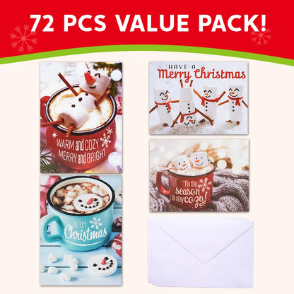 12 PCS Christmas Greeting Cards with Envelopes for Winter Holiday Xmas Season Merry Christmas Cards Hot Cocoa Collection, Wintertime Gifts, Invitations