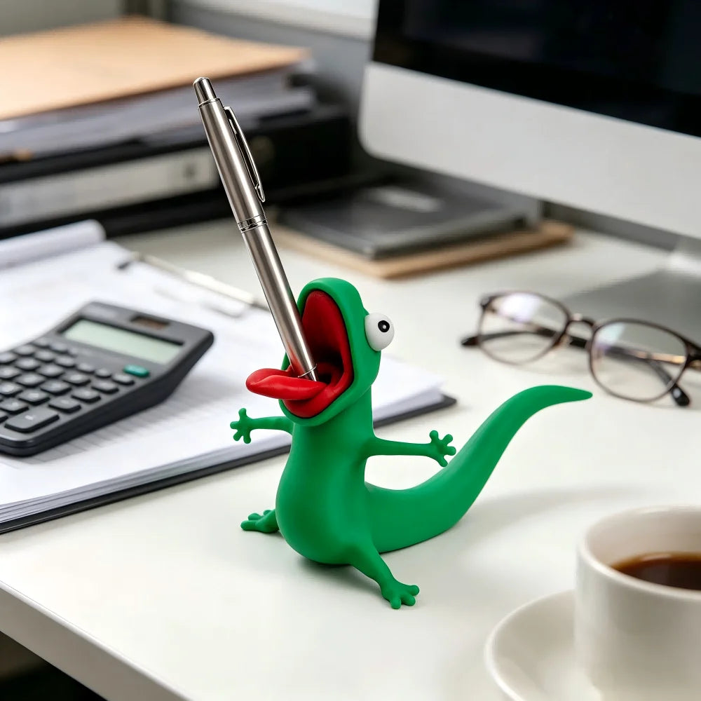 Funny Lizard Pen Holder, Cute 3D Printed Desk Organizer, Novelty Pen Rest for Office & Home, Unique Gift for Coworkers