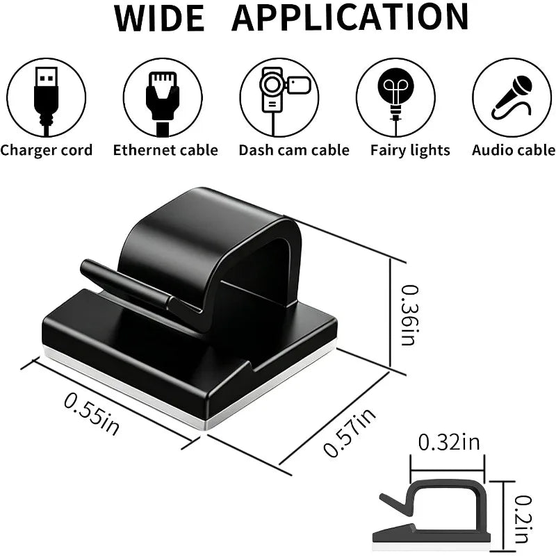 20 Pack Adhesive Cable Clips for Cord Management, Small Wire Holders for Desk Wall Car, Strong Sticky Cable Organizer for Phone Charger, USB, TV, Ethernet & More (20, Black)