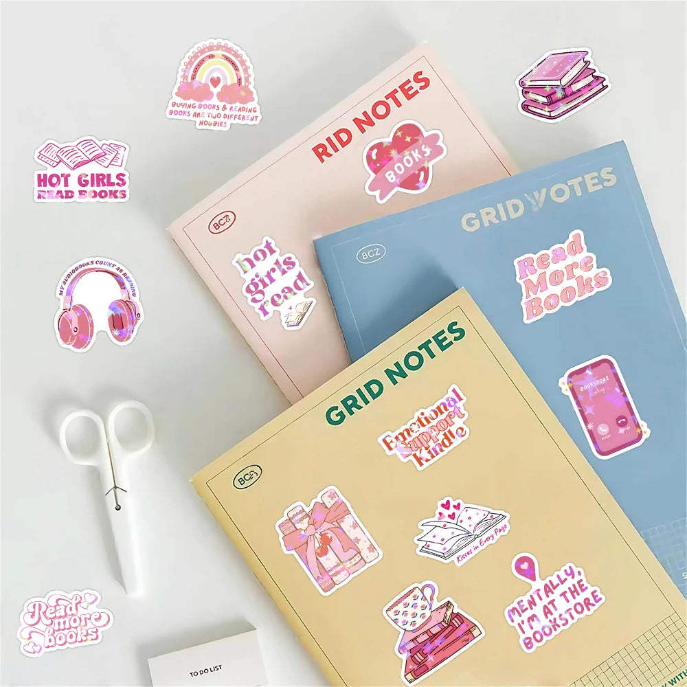 60/120 PCS Pink Bookish Graffiti Stickers Pink Reading Decoration Notebook Luggage Stationery Stickers