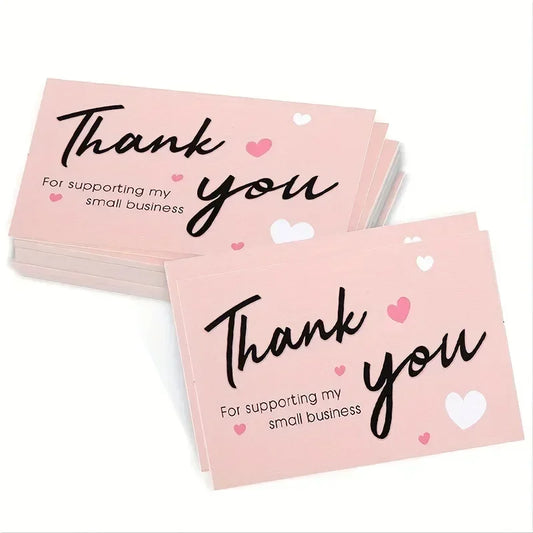 50pcs/pack Pink Thank You Card For Supporting Business Package Decoration "Gorgeous Thanks" Card Handmade With Love