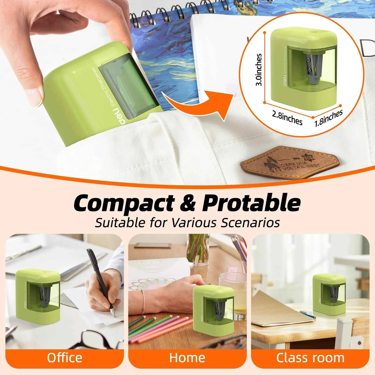 Deli Electric Pencil Sharpener Battery USB Operated Portable Sharpener for Home Office School