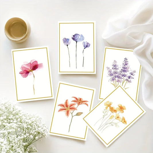 20 Sets Watercolor Wildflower Thank You Cards with Envelopes & Sealing Stickers, Assorted Minimalist Floral Greeting Note Cards, Gold Border Blank Inside Appreciation Cards for Wedding, Small Business Package Inserts, Bridal