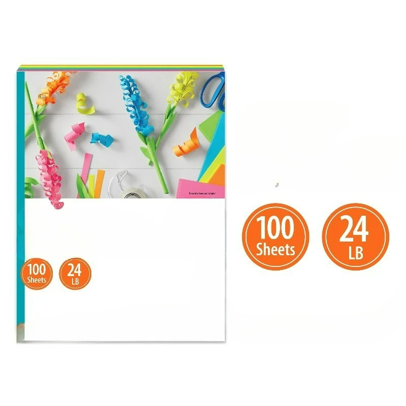 Assorted Neon Copy Paper, 8.5" x 11", 24 lb, 100 Sheets