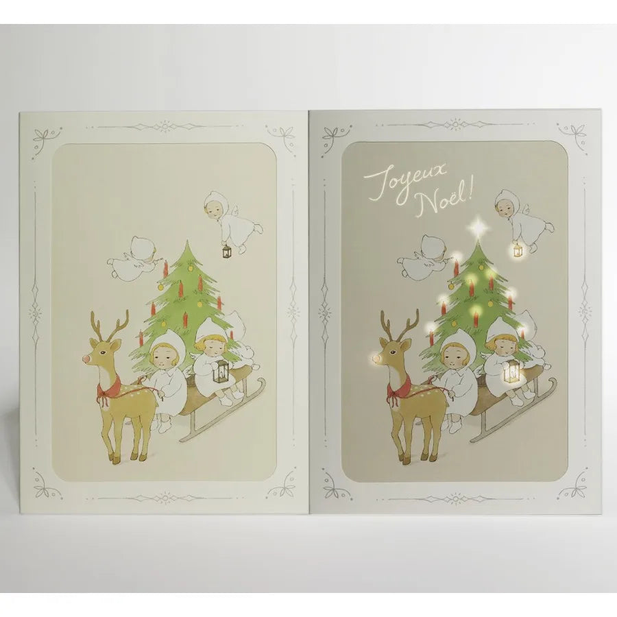 Reveal Card "",Angel Lighting Candle Illustration, Vintage Holiday Greeting Card with Envelope