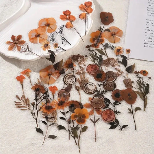 40 pcs/pack Vintage Dried flower Leaf specimen Stickers aesthetic Creativity Decor Junk Journal Scrapbooking Material Supplies