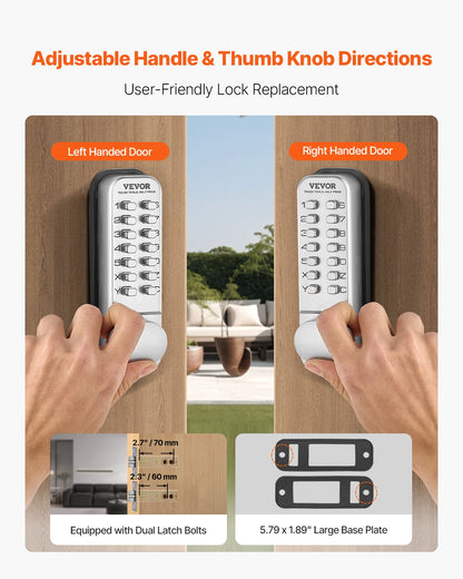 SucceBuy Mechanical Keyless Entry Door Lock 14 Key Mechanical Door Lock Mechanical Keypad Door Knob Single-Side Keyless Lock