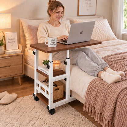 Portable Rolling Laptop Desk with Wheels for Bed, Adjustable Height Laptop Table for Couch, Small Computer Desk, Black