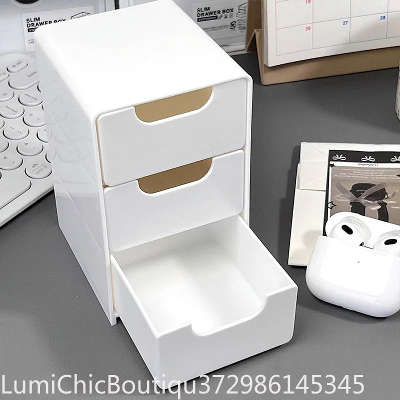 3‑Tier Multifunctional Desk Organizer With Drawers Large Capacity Desktop Storage Box For Makeup Jewelry Cosmetic Vanity Counter Organizer