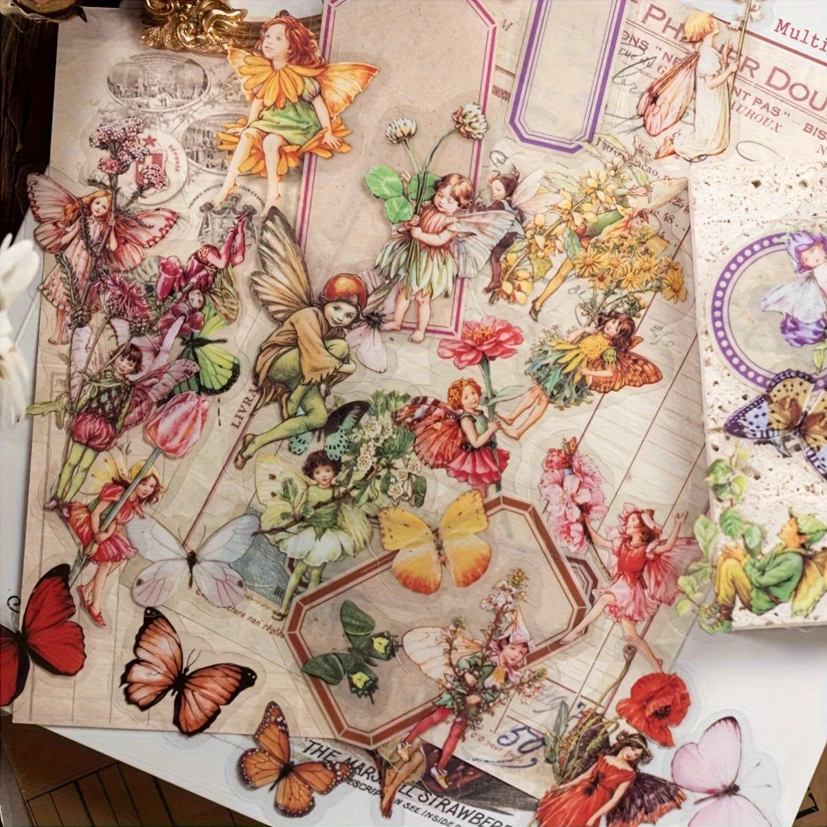 300Pcs Vintage Fairy Stickers for Journaling Scrapbooking DIY Crafts Transparent Flower Fairy Stickers for Journal Phone Cases Laptops Notebooks Albums Calendars