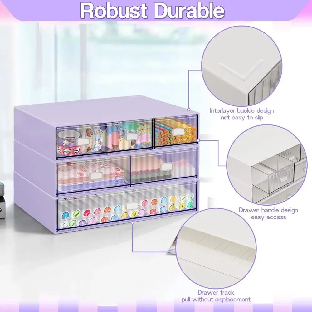 3-Tier Stackable Desk Organizer, 6 Drawers, Plastic Storage Box, Detachable Makeup Office Stationery Supplies Organizer for Home