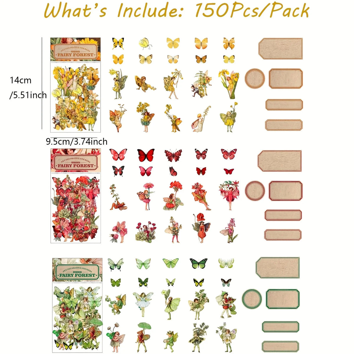 300Pcs Vintage Fairy Stickers for Journaling Scrapbooking DIY Crafts Transparent Flower Fairy Stickers for Journal Phone Cases Laptops Notebooks Albums Calendars