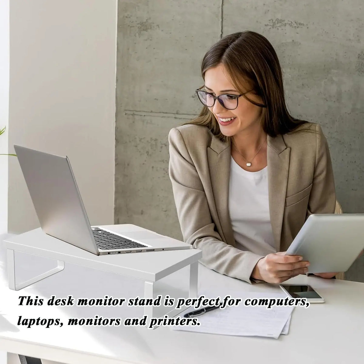 50cm Fixed-Height Monitor Stand Riser Heavy Duty Ergonomic Computer Screen Base Sturdy Desktop Storage Organizer Strong Load Bearing Laptop Holder Practical Office Accessories Workspace Desk Organization