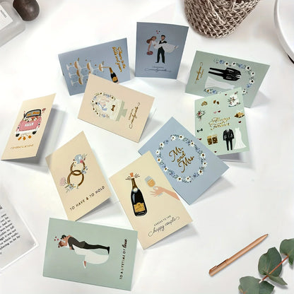 10 Pack Gold Foil Wedding Congratulations Greeting Cards, Minimalist Bride Groom Illustrations Blank Note Cards for Wedding Engagement Bridal Shower Newlyweds Gift Wishes