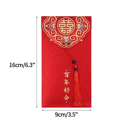 10Pcs/Set Traditional Chinese Wedding Red Envelopes with Tassel, Lucky Money Packets for Blessing